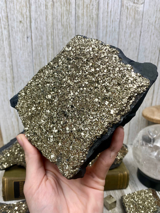 Pyrite on Shungite Raw Layered Plate | Brazil