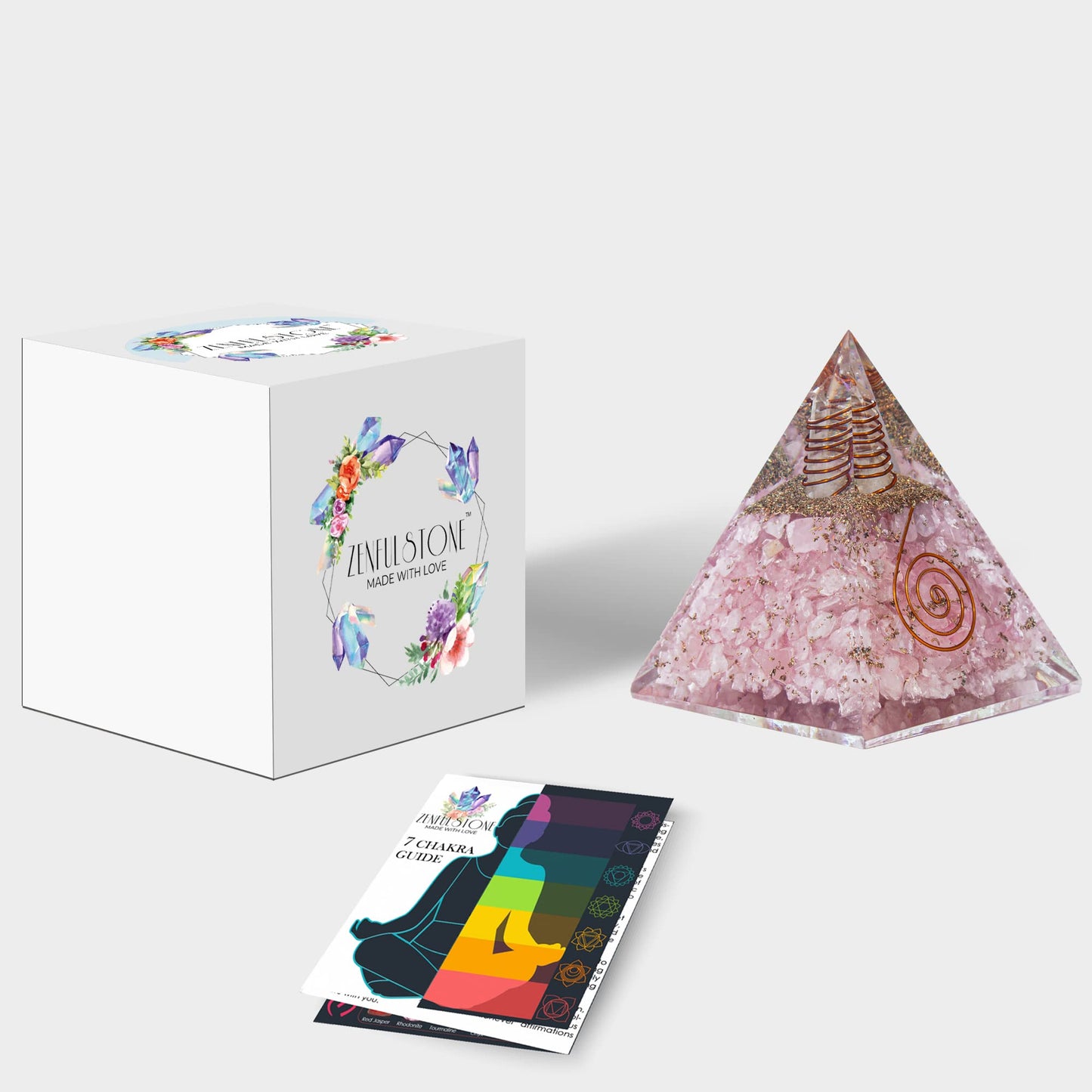 Selenite Orgonite Pyramid for Clarity, Emotional Healing, Spiritual Connection | Orgonite orgone pyramids with Copper Coil and Crystal Quartz for Chakra Protection (Selenite)