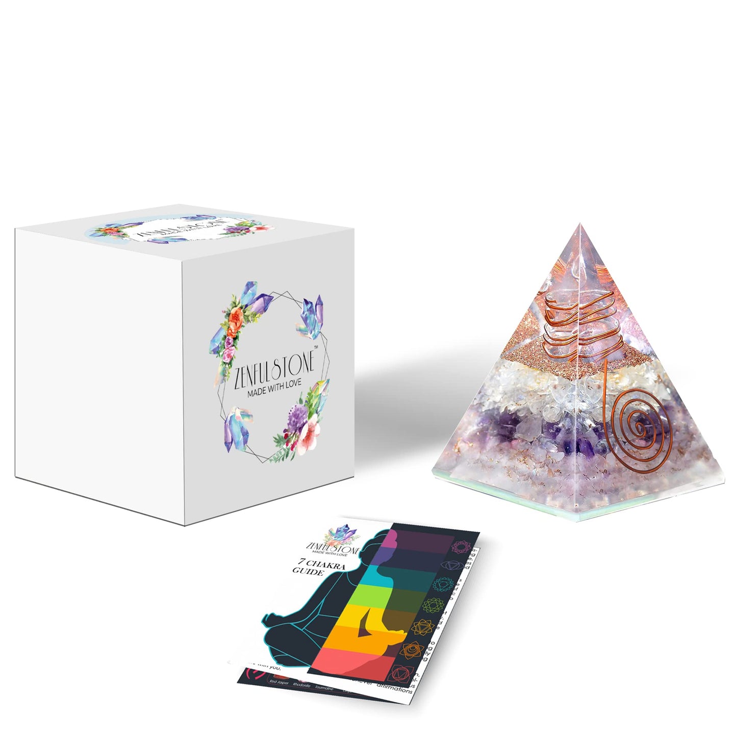 Selenite Orgonite Pyramid for Clarity, Emotional Healing, Spiritual Connection | Orgonite orgone pyramids with Copper Coil and Crystal Quartz for Chakra Protection (Selenite)