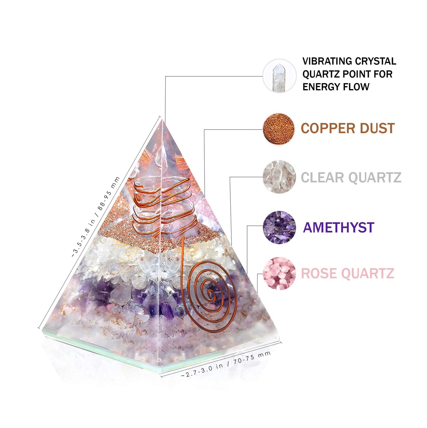Selenite Orgonite Pyramid for Clarity, Emotional Healing, Spiritual Connection | Orgonite orgone pyramids with Copper Coil and Crystal Quartz for Chakra Protection (Selenite)