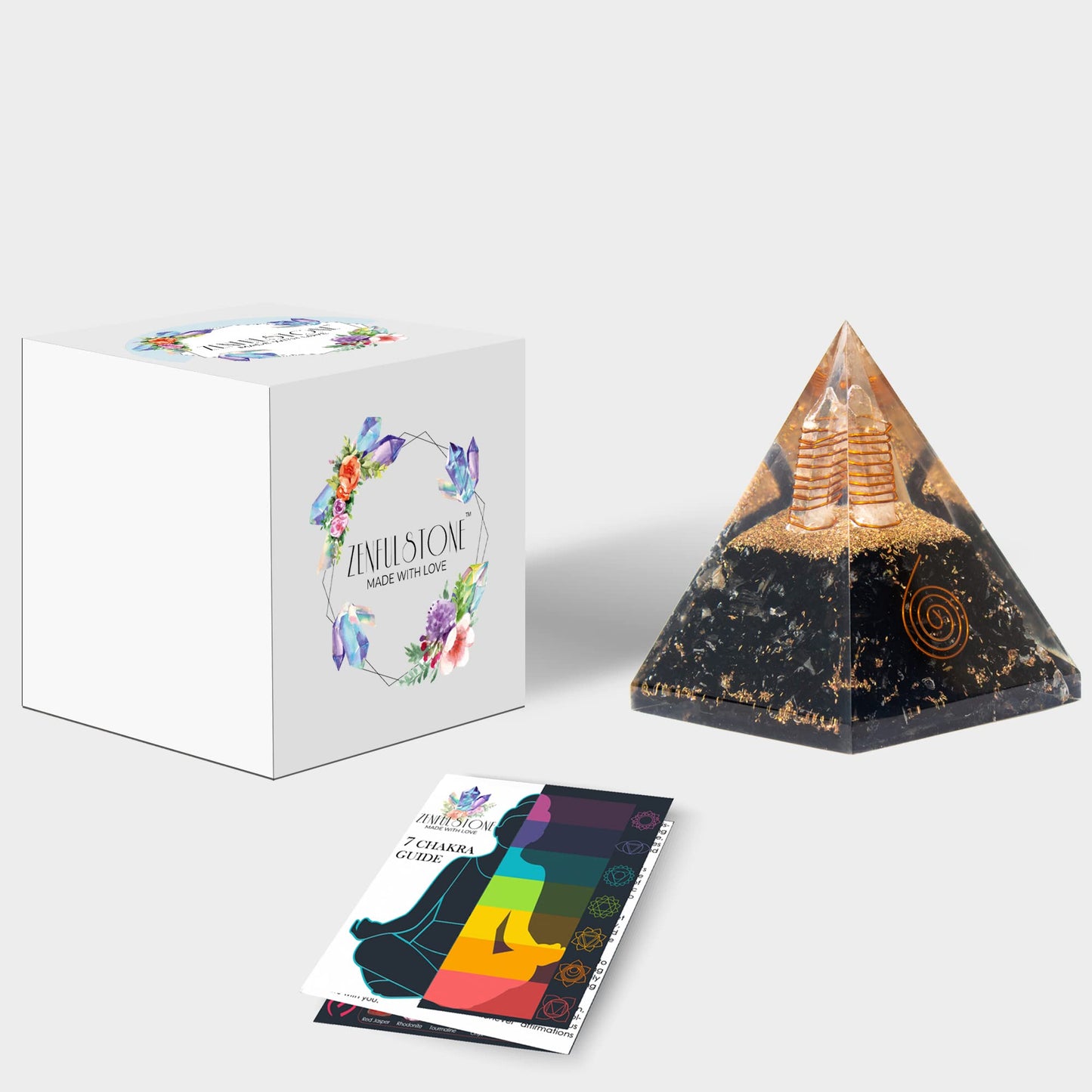 Selenite Orgonite Pyramid for Clarity, Emotional Healing, Spiritual Connection | Orgonite orgone pyramids with Copper Coil and Crystal Quartz for Chakra Protection (Selenite)