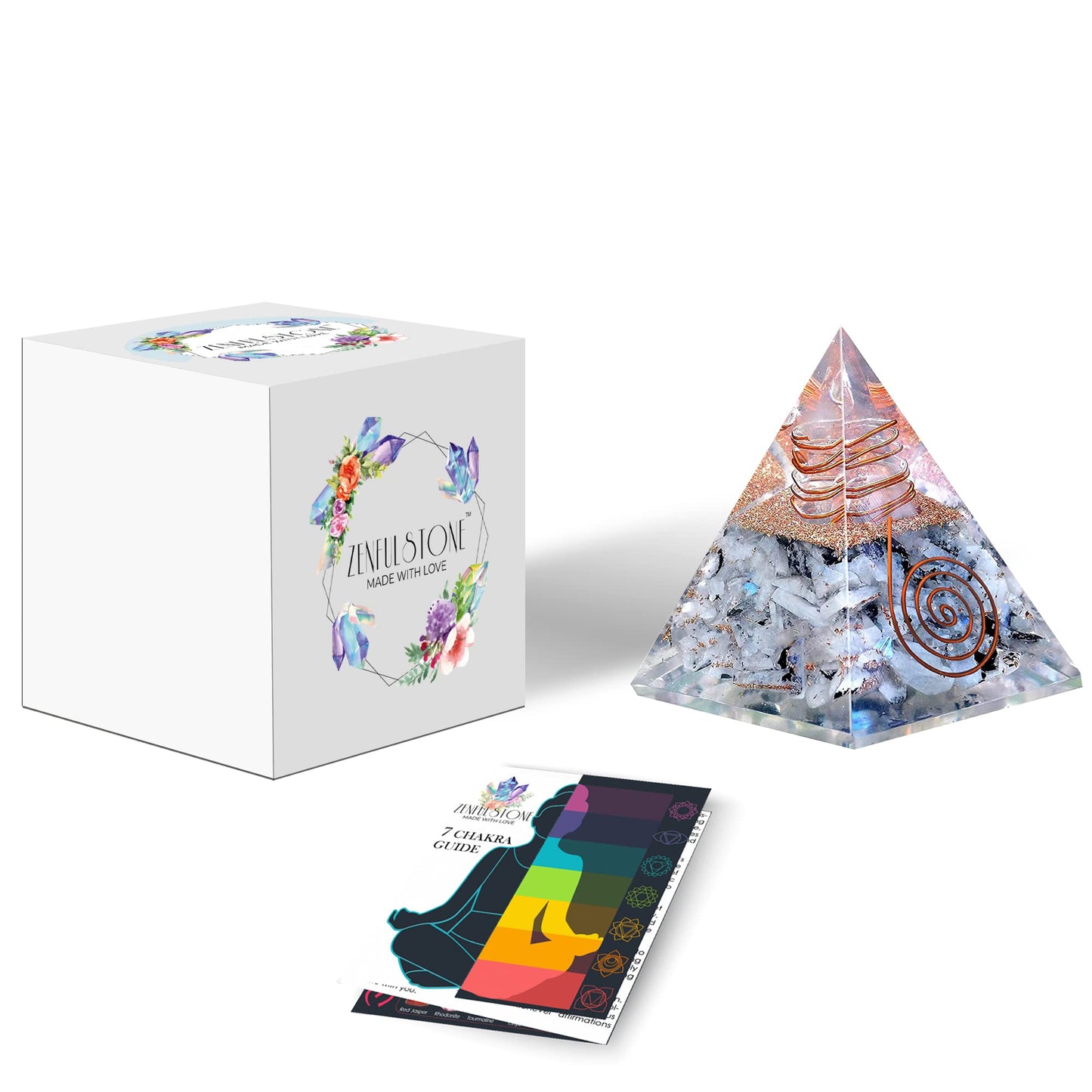 Selenite Orgonite Pyramid for Clarity, Emotional Healing, Spiritual Connection | Orgonite orgone pyramids with Copper Coil and Crystal Quartz for Chakra Protection (Selenite)