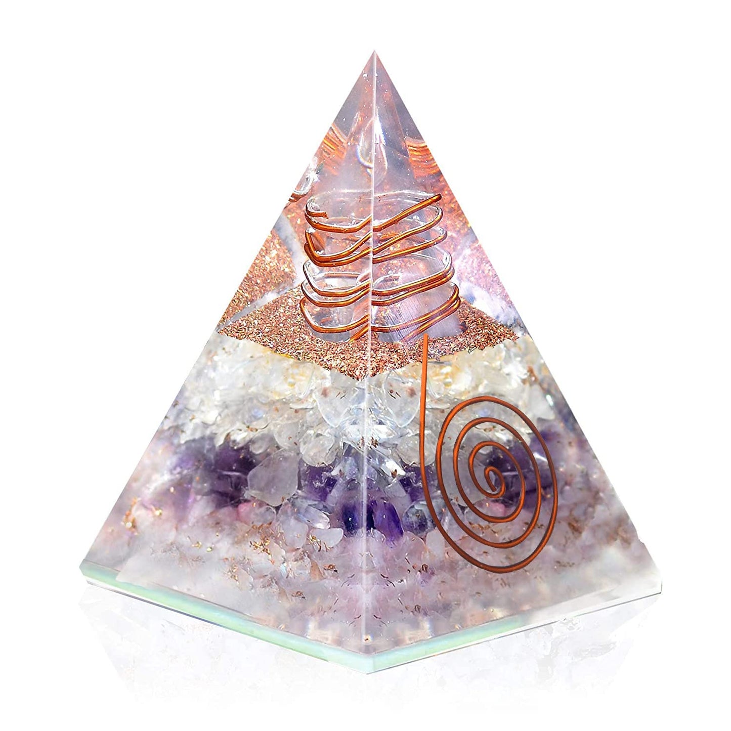 Selenite Orgonite Pyramid for Clarity, Emotional Healing, Spiritual Connection | Orgonite orgone pyramids with Copper Coil and Crystal Quartz for Chakra Protection (Selenite)