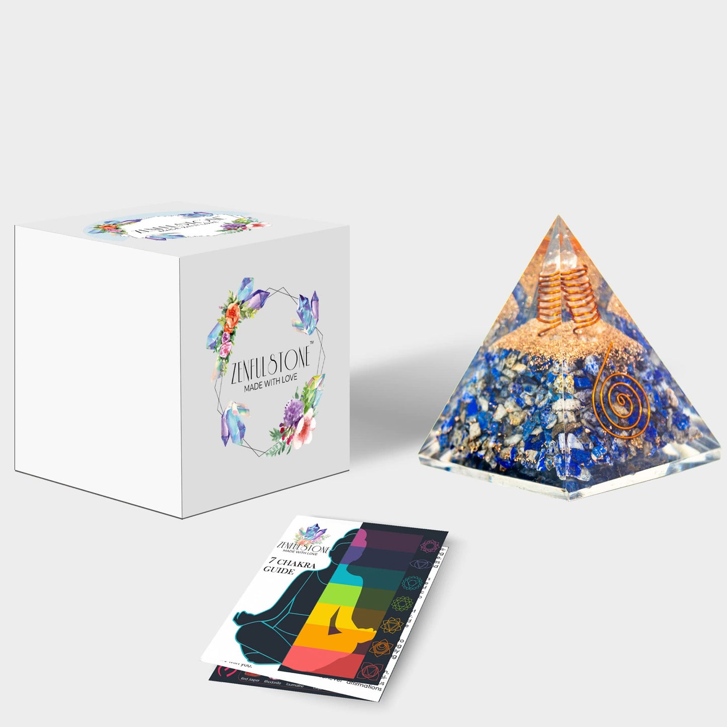 Selenite Orgonite Pyramid for Clarity, Emotional Healing, Spiritual Connection | Orgonite orgone pyramids with Copper Coil and Crystal Quartz for Chakra Protection (Selenite)
