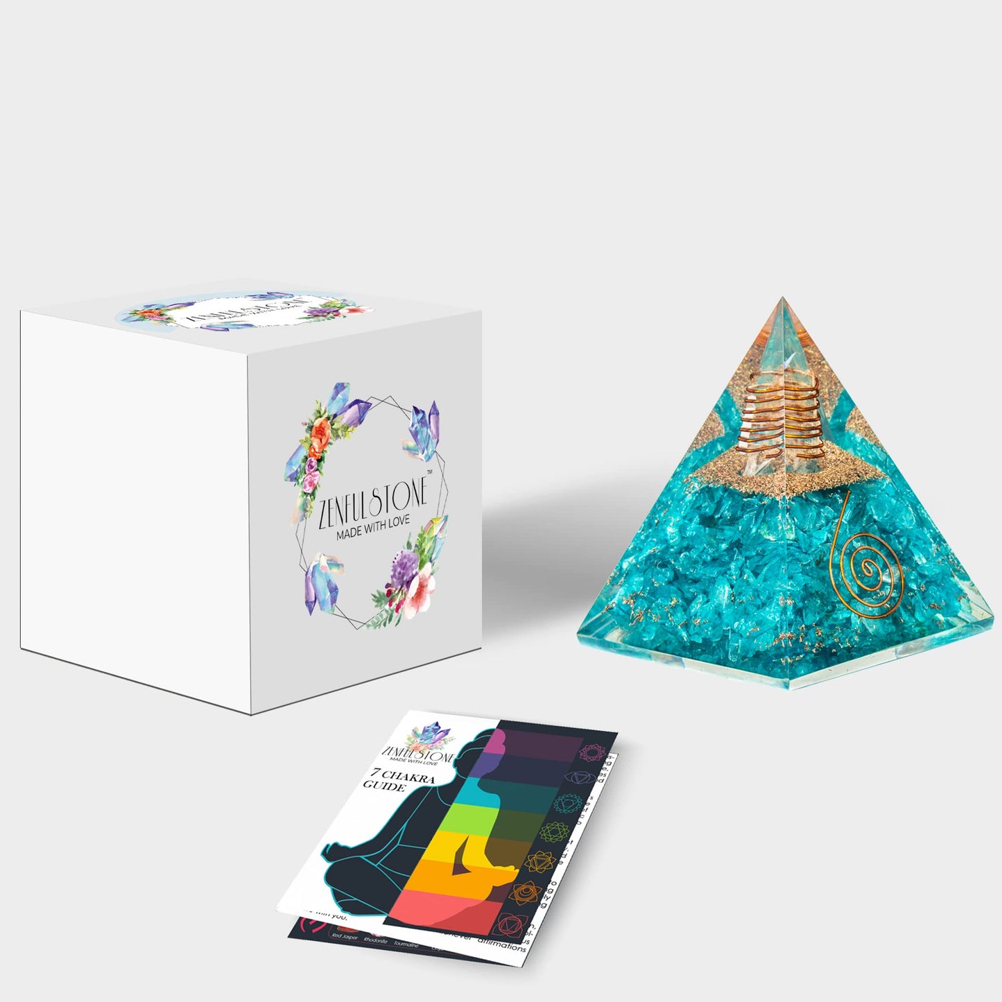 Selenite Orgonite Pyramid for Clarity, Emotional Healing, Spiritual Connection | Orgonite orgone pyramids with Copper Coil and Crystal Quartz for Chakra Protection (Selenite)