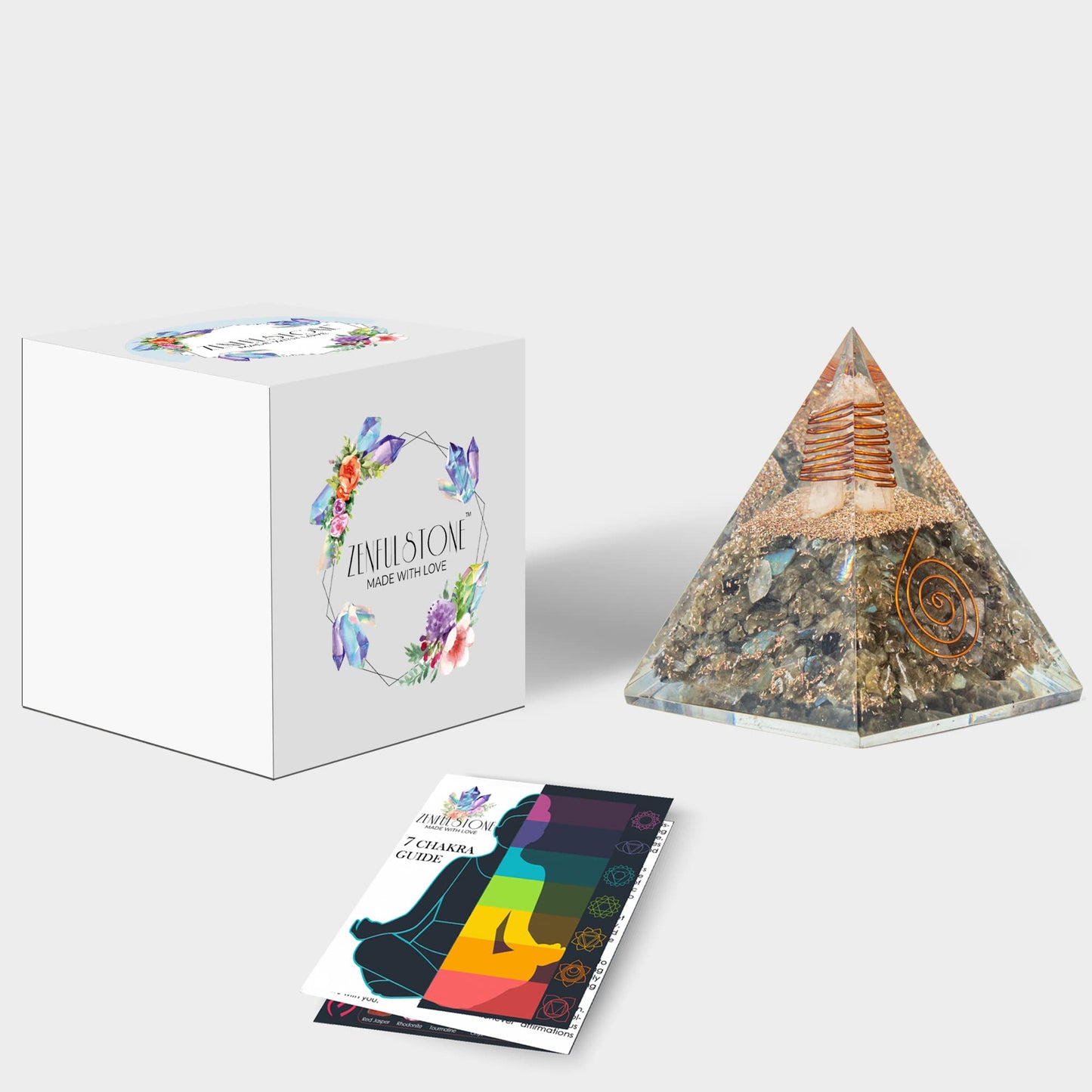 Selenite Orgonite Pyramid for Clarity, Emotional Healing, Spiritual Connection | Orgonite orgone pyramids with Copper Coil and Crystal Quartz for Chakra Protection (Selenite)