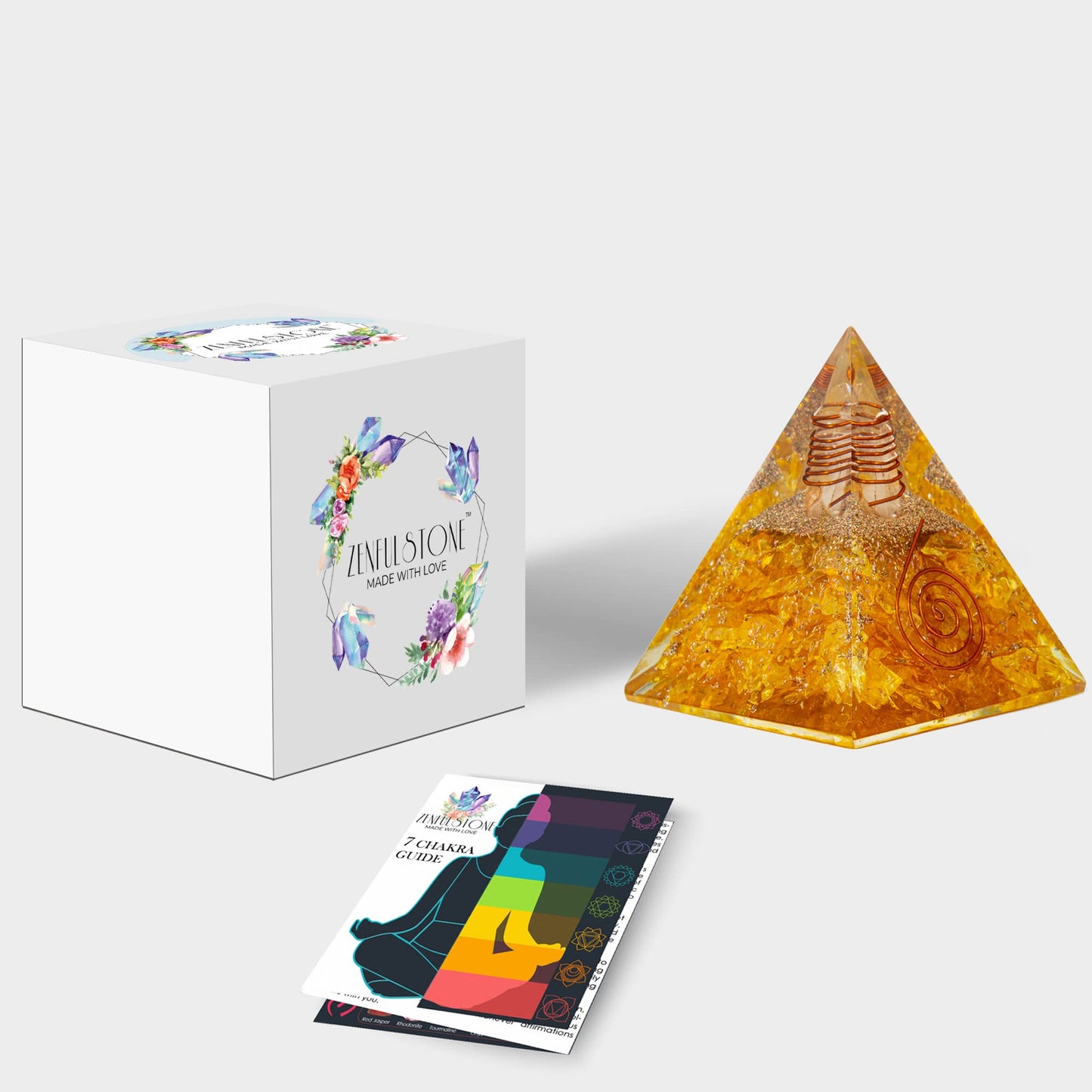 Selenite Orgonite Pyramid for Clarity, Emotional Healing, Spiritual Connection | Orgonite orgone pyramids with Copper Coil and Crystal Quartz for Chakra Protection (Selenite)