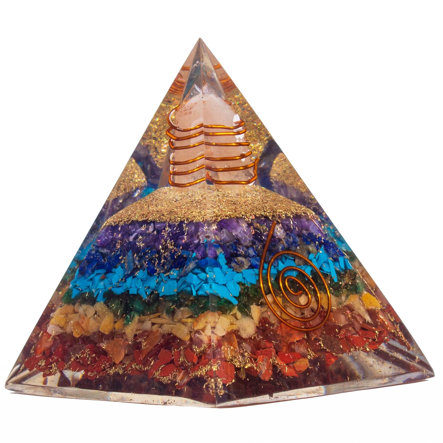 Selenite Orgonite Pyramid for Clarity, Emotional Healing, Spiritual Connection | Orgonite orgone pyramids with Copper Coil and Crystal Quartz for Chakra Protection (Selenite)