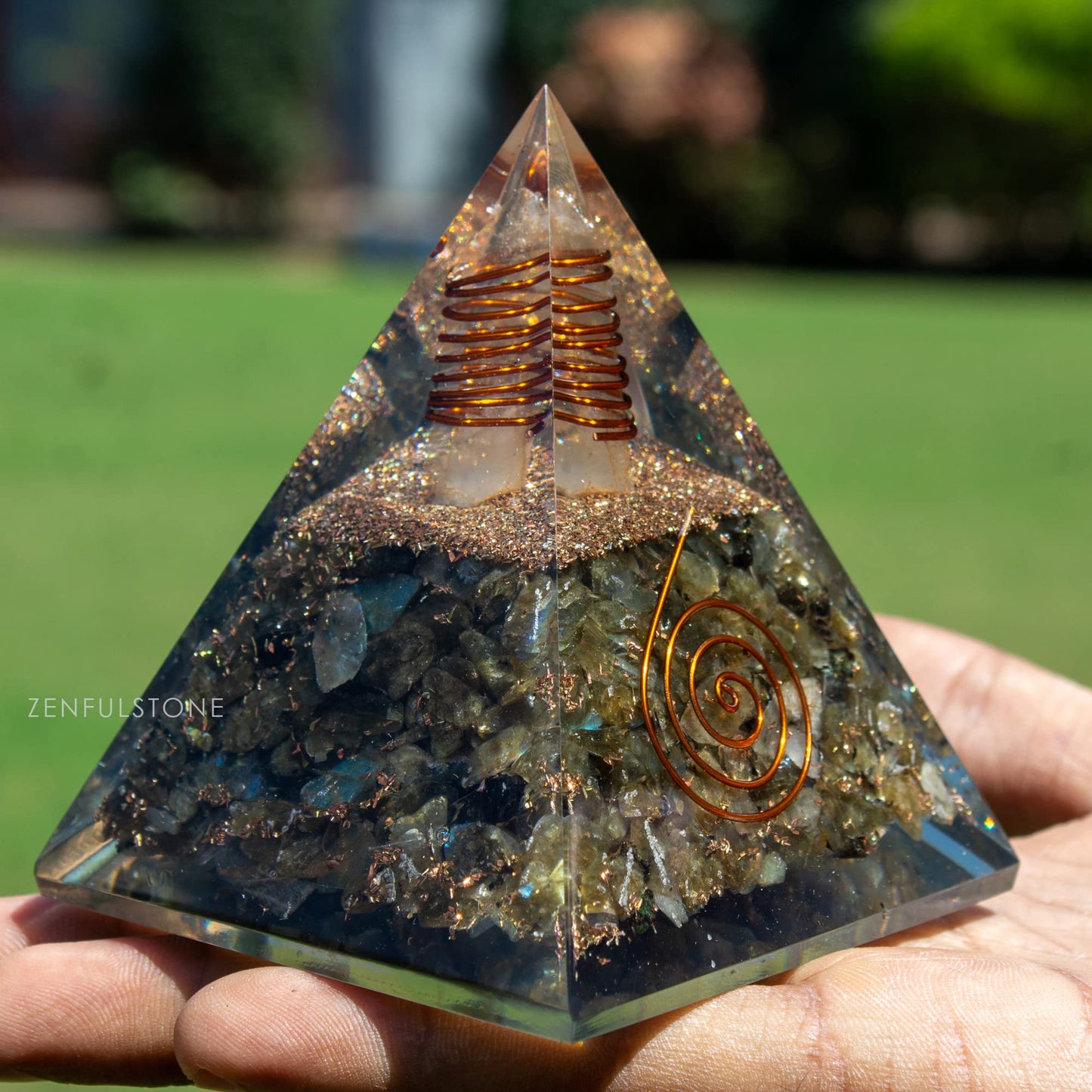 Selenite Orgonite Pyramid for Clarity, Emotional Healing, Spiritual Connection | Orgonite orgone pyramids with Copper Coil and Crystal Quartz for Chakra Protection (Selenite)