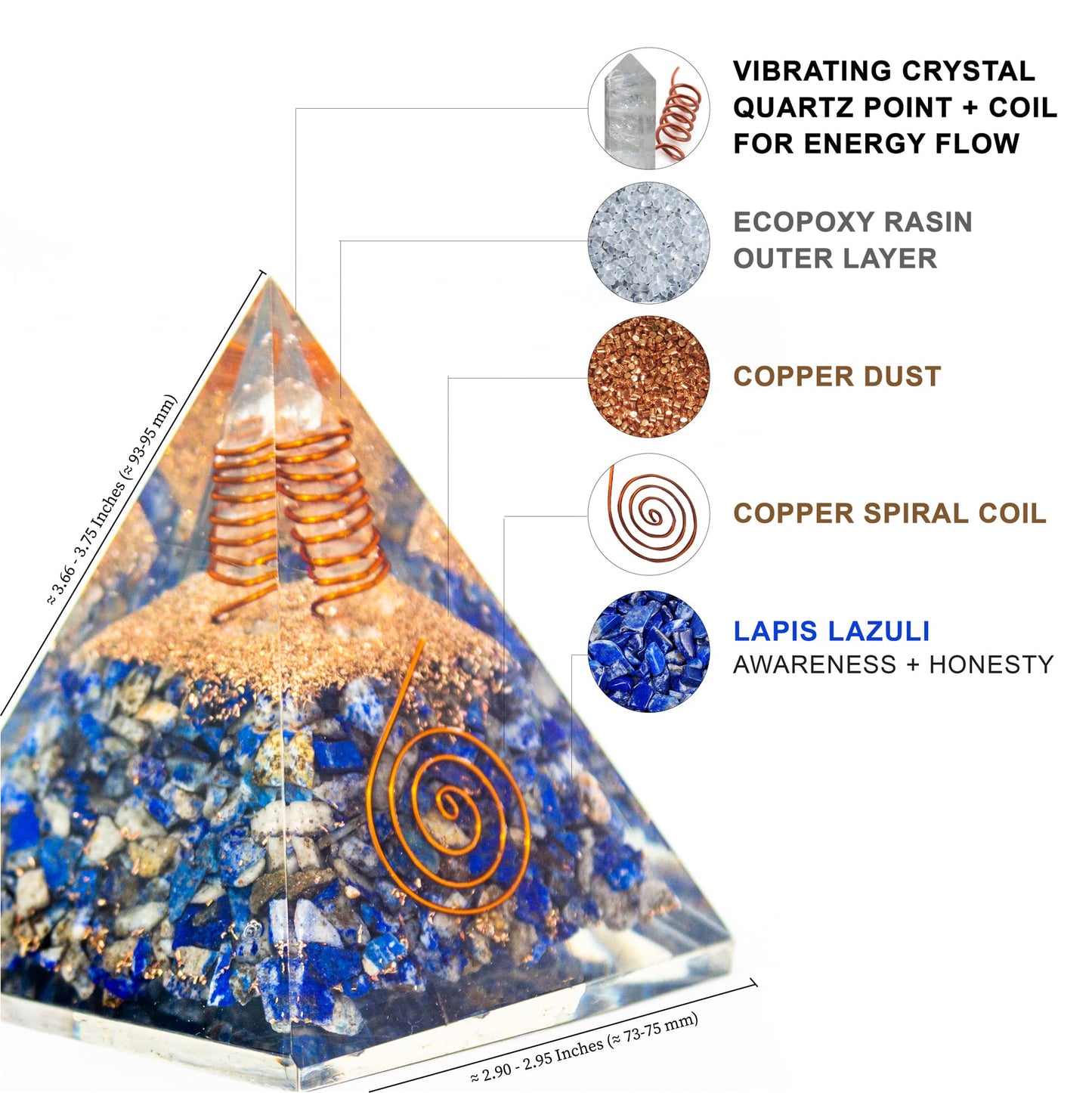 Selenite Orgonite Pyramid for Clarity, Emotional Healing, Spiritual Connection | Orgonite orgone pyramids with Copper Coil and Crystal Quartz for Chakra Protection (Selenite)