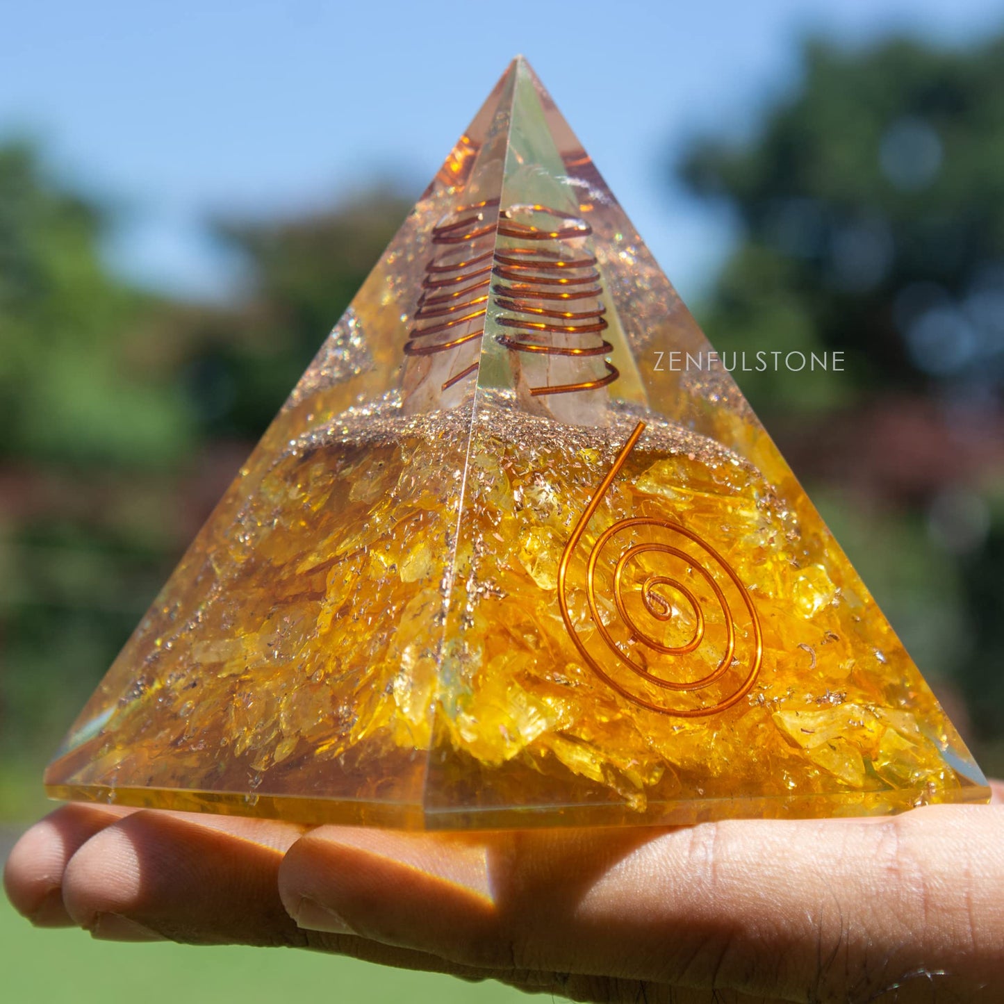 Selenite Orgonite Pyramid for Clarity, Emotional Healing, Spiritual Connection | Orgonite orgone pyramids with Copper Coil and Crystal Quartz for Chakra Protection (Selenite)