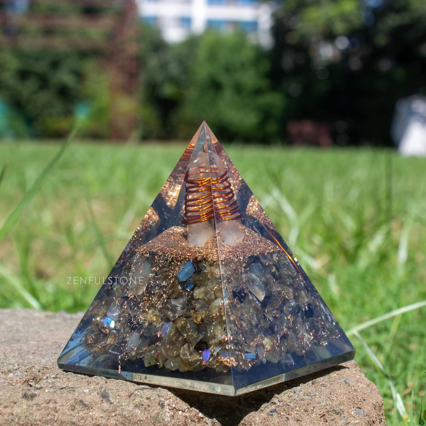 Selenite Orgonite Pyramid for Clarity, Emotional Healing, Spiritual Connection | Orgonite orgone pyramids with Copper Coil and Crystal Quartz for Chakra Protection (Selenite)