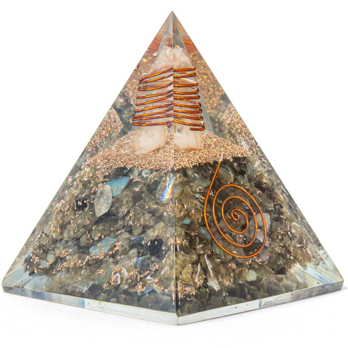 Selenite Orgonite Pyramid for Clarity, Emotional Healing, Spiritual Connection | Orgonite orgone pyramids with Copper Coil and Crystal Quartz for Chakra Protection (Selenite)