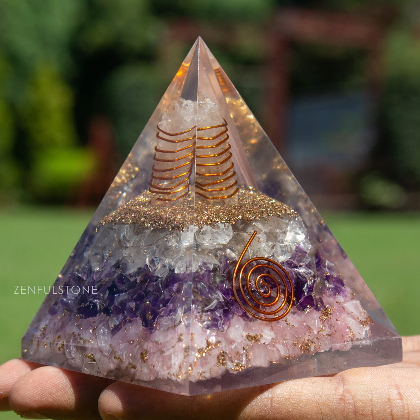 Selenite Orgonite Pyramid for Clarity, Emotional Healing, Spiritual Connection | Orgonite orgone pyramids with Copper Coil and Crystal Quartz for Chakra Protection (Selenite)