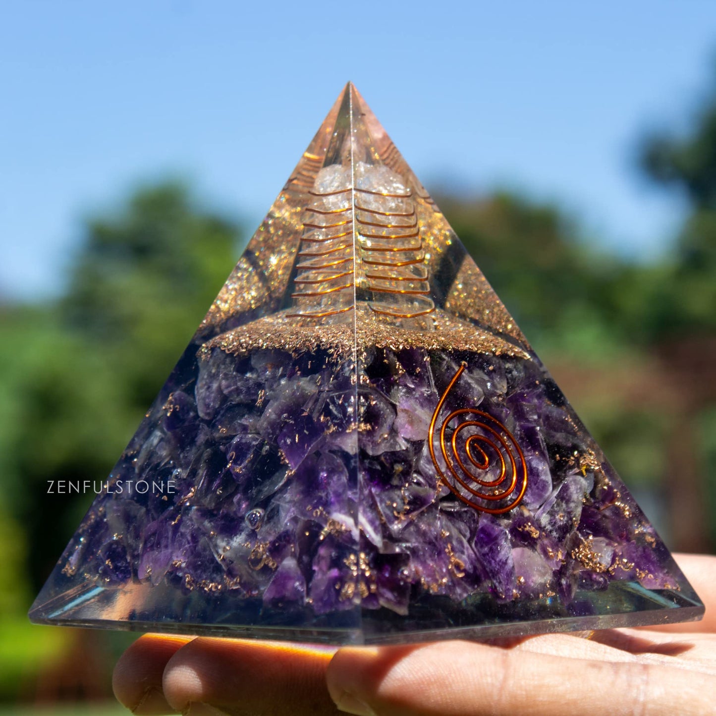 Selenite Orgonite Pyramid for Clarity, Emotional Healing, Spiritual Connection | Orgonite orgone pyramids with Copper Coil and Crystal Quartz for Chakra Protection (Selenite)
