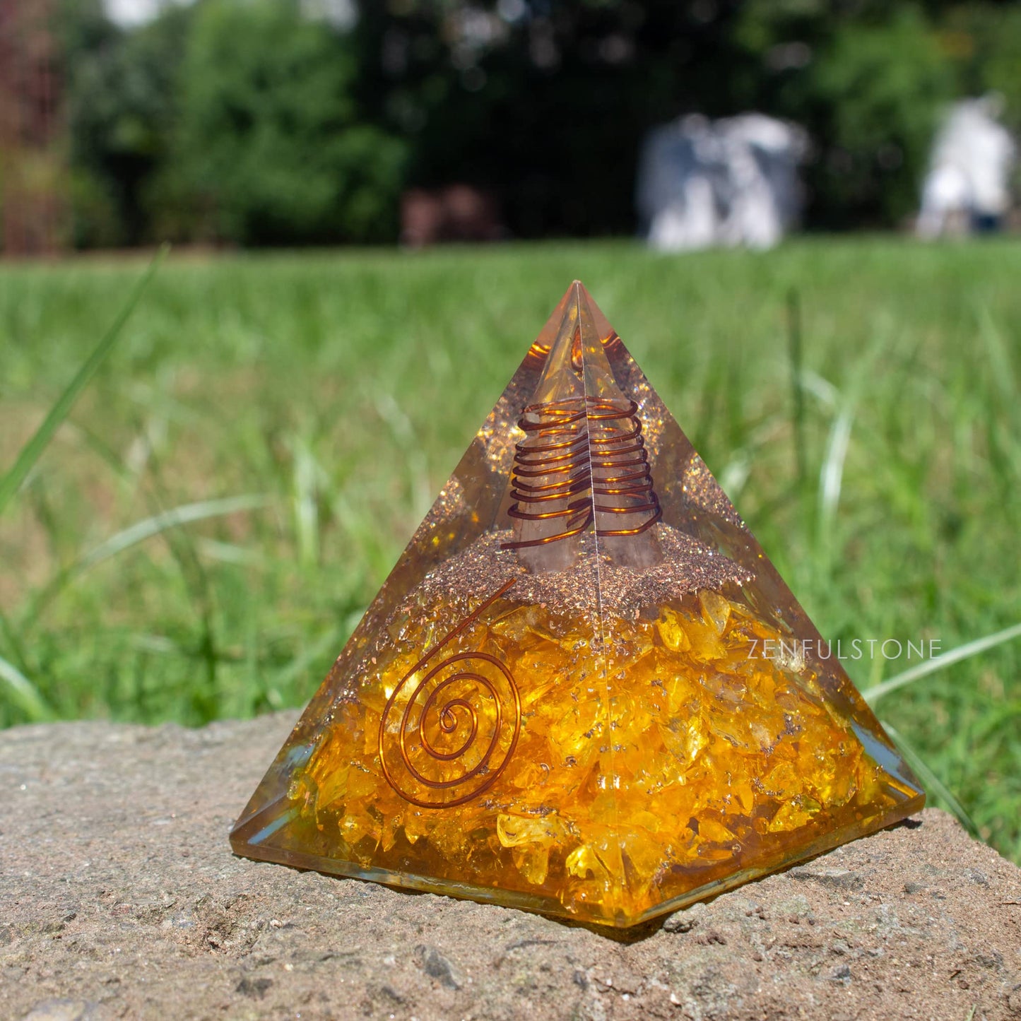 Selenite Orgonite Pyramid for Clarity, Emotional Healing, Spiritual Connection | Orgonite orgone pyramids with Copper Coil and Crystal Quartz for Chakra Protection (Selenite)