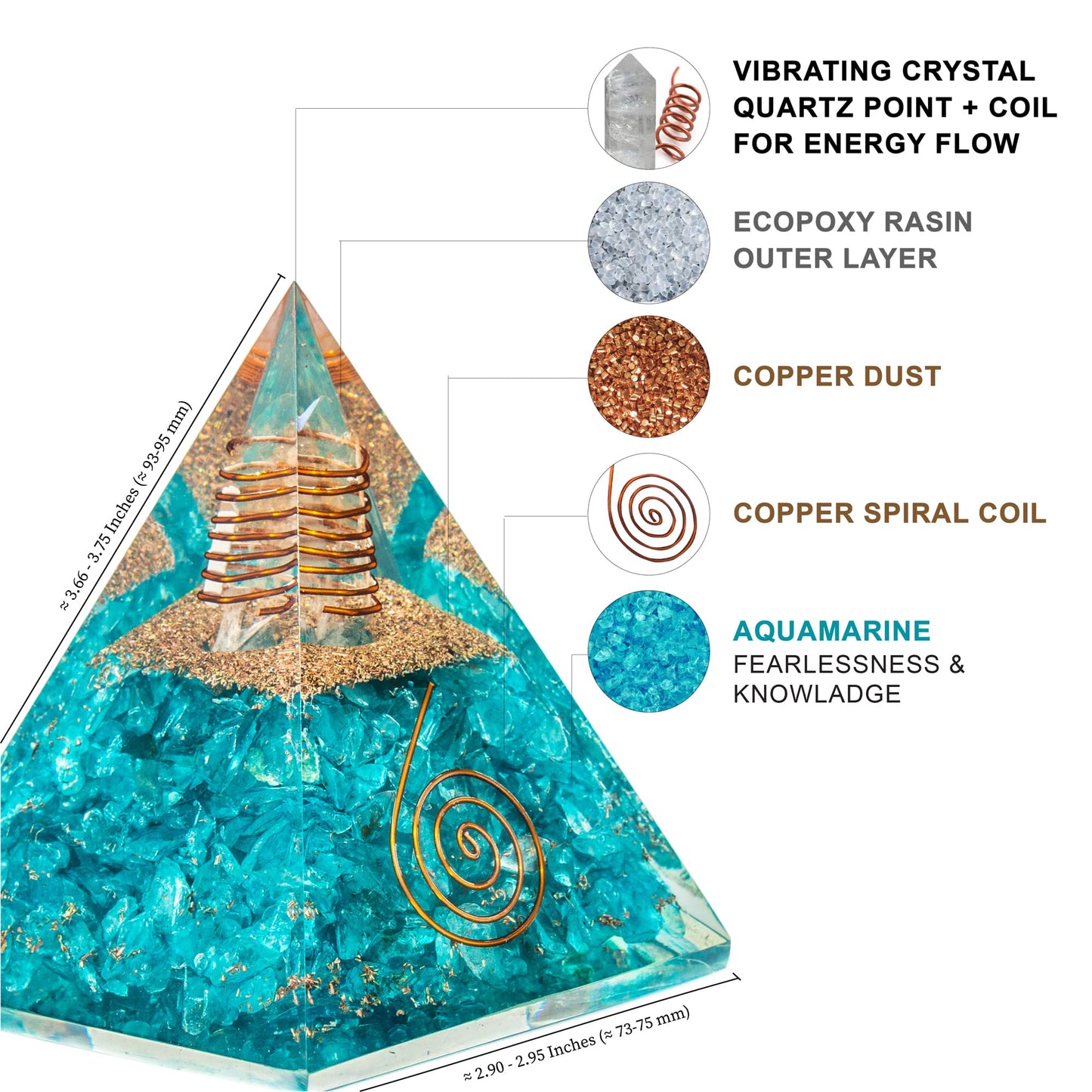 Selenite Orgonite Pyramid for Clarity, Emotional Healing, Spiritual Connection | Orgonite orgone pyramids with Copper Coil and Crystal Quartz for Chakra Protection (Selenite)