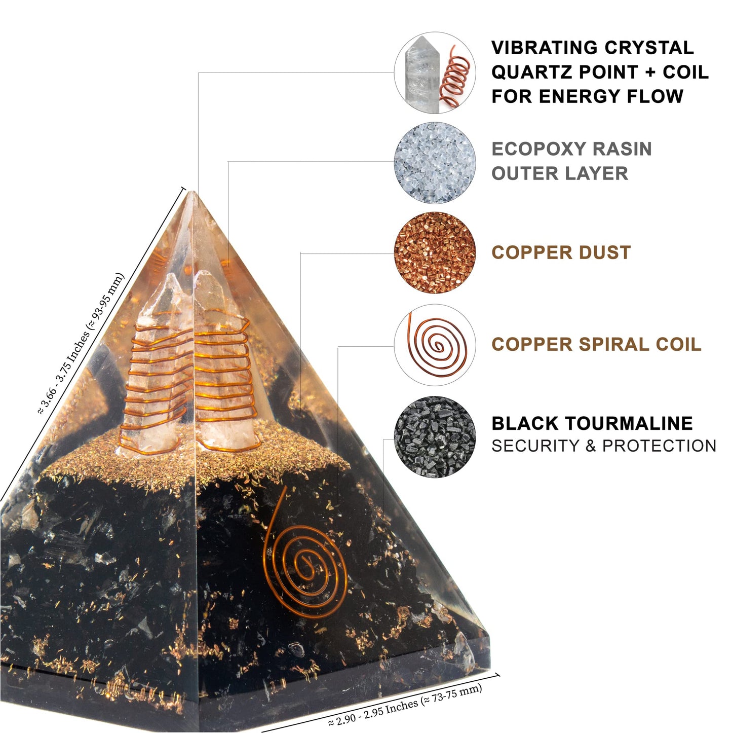 Selenite Orgonite Pyramid for Clarity, Emotional Healing, Spiritual Connection | Orgonite orgone pyramids with Copper Coil and Crystal Quartz for Chakra Protection (Selenite)