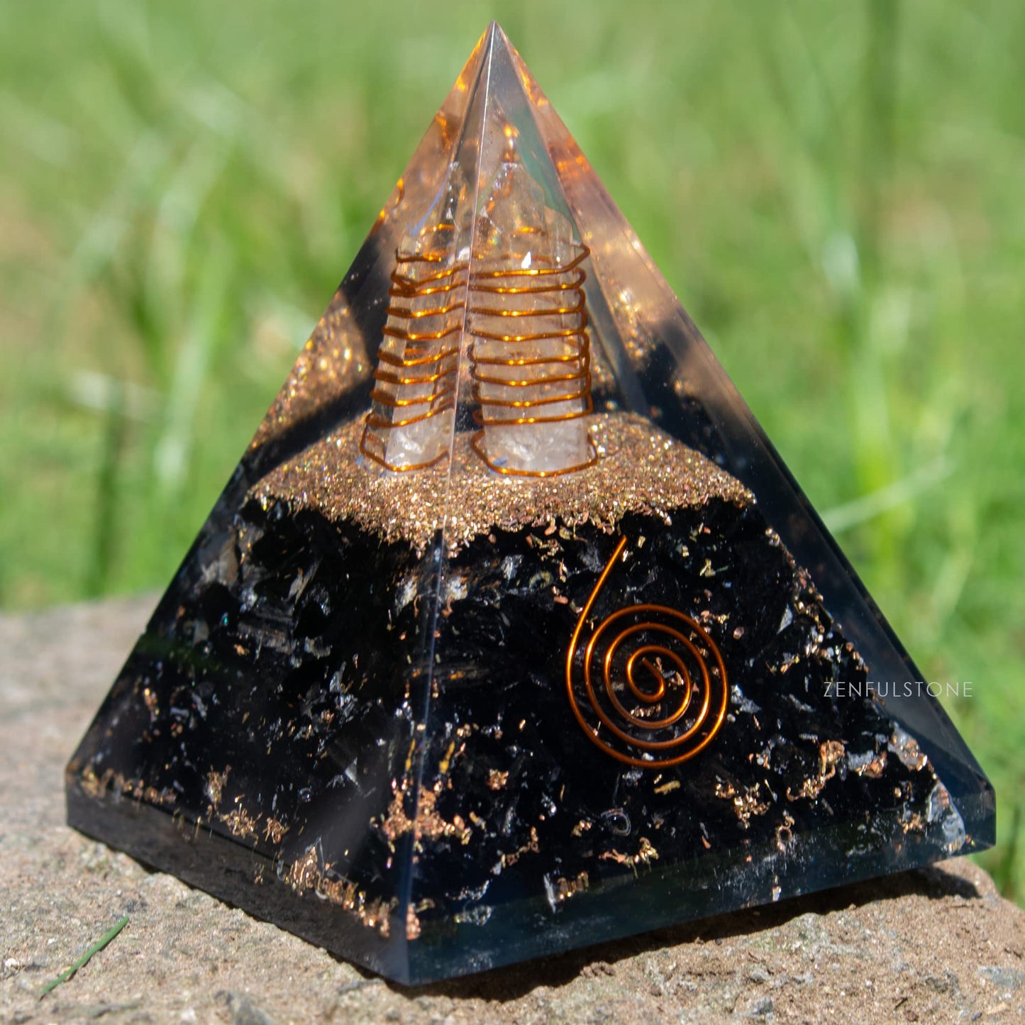 Selenite Orgonite Pyramid for Clarity, Emotional Healing, Spiritual Connection | Orgonite orgone pyramids with Copper Coil and Crystal Quartz for Chakra Protection (Selenite)