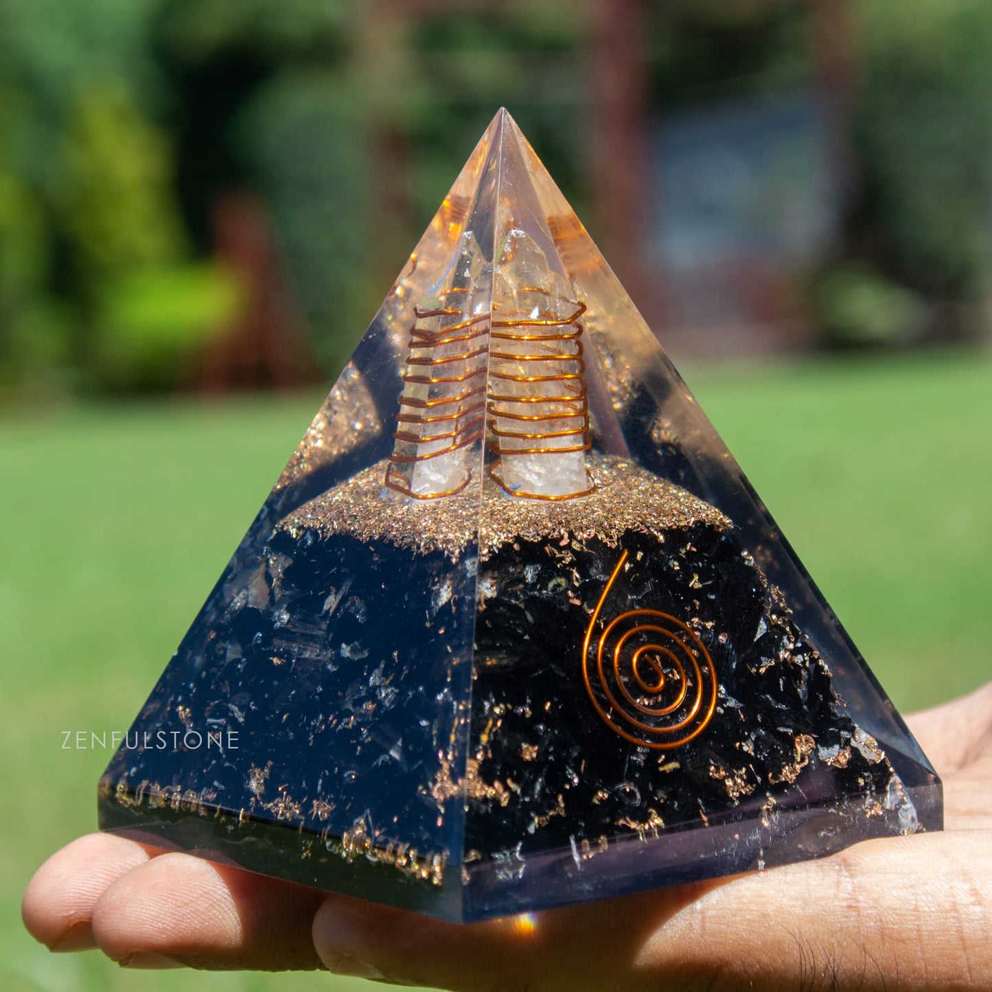 Selenite Orgonite Pyramid for Clarity, Emotional Healing, Spiritual Connection | Orgonite orgone pyramids with Copper Coil and Crystal Quartz for Chakra Protection (Selenite)