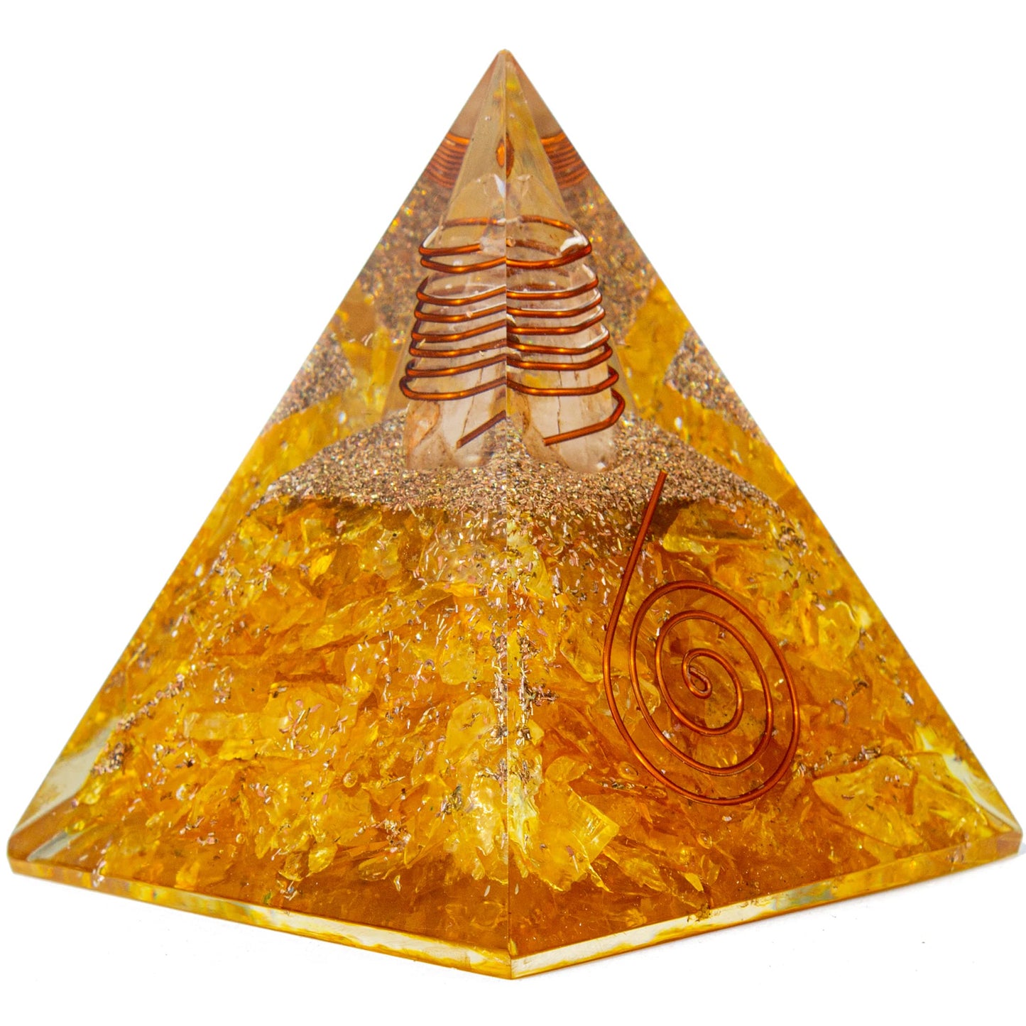 Selenite Orgonite Pyramid for Clarity, Emotional Healing, Spiritual Connection | Orgonite orgone pyramids with Copper Coil and Crystal Quartz for Chakra Protection (Selenite)