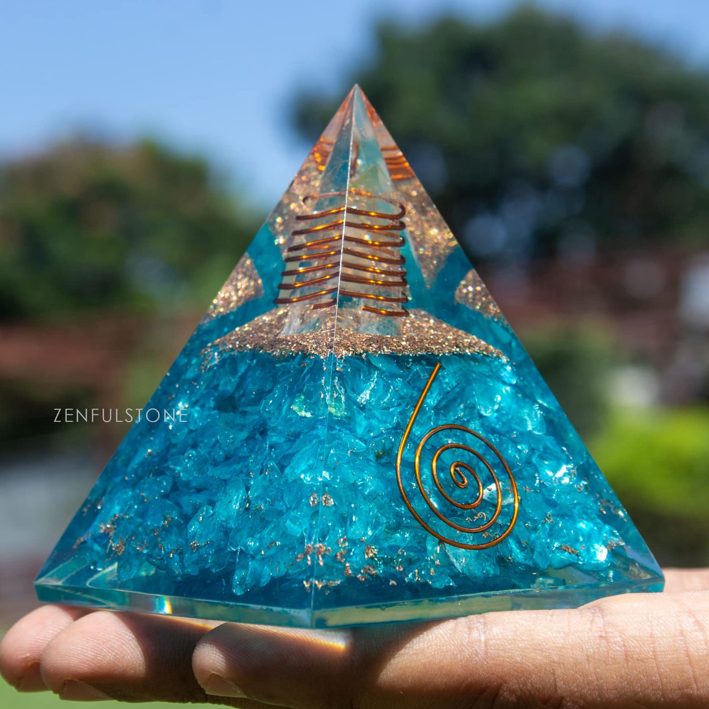 Selenite Orgonite Pyramid for Clarity, Emotional Healing, Spiritual Connection | Orgonite orgone pyramids with Copper Coil and Crystal Quartz for Chakra Protection (Selenite)