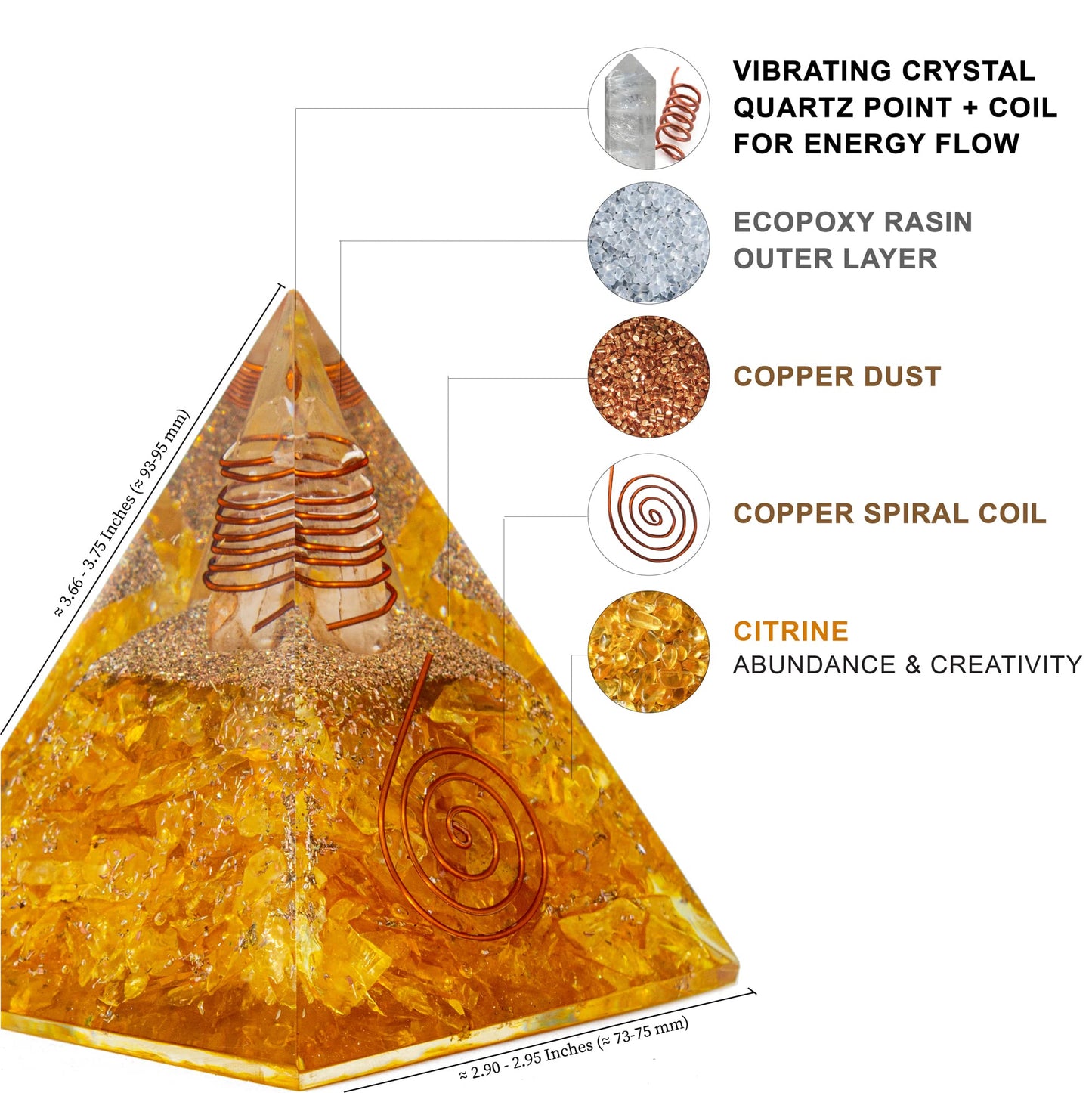 Selenite Orgonite Pyramid for Clarity, Emotional Healing, Spiritual Connection | Orgonite orgone pyramids with Copper Coil and Crystal Quartz for Chakra Protection (Selenite)