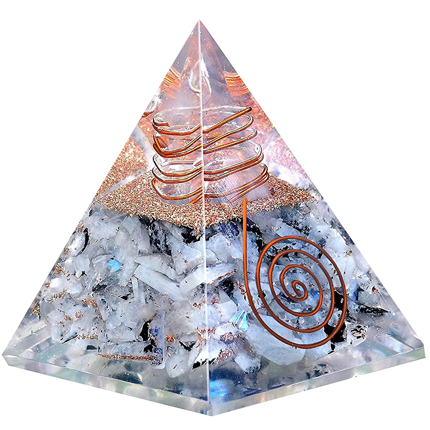 Selenite Orgonite Pyramid for Clarity, Emotional Healing, Spiritual Connection | Orgonite orgone pyramids with Copper Coil and Crystal Quartz for Chakra Protection (Selenite)
