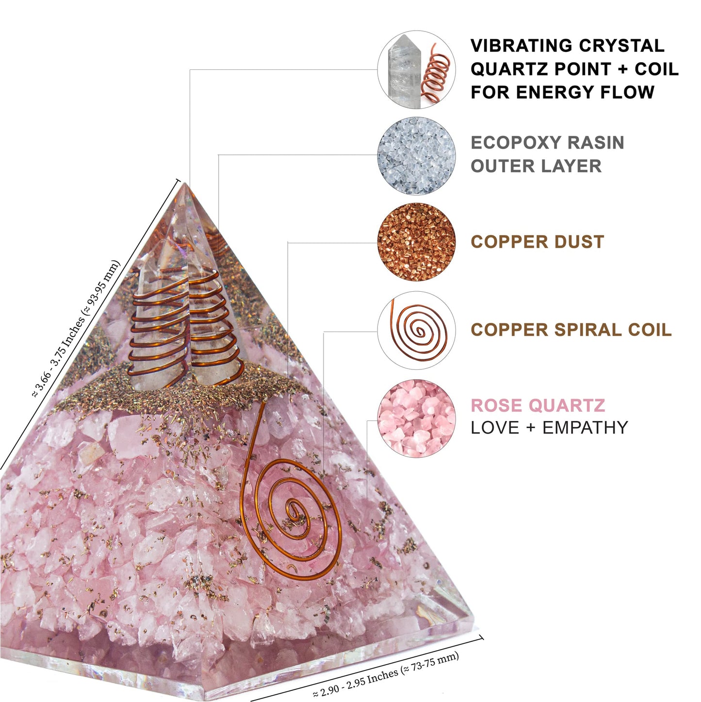 Selenite Orgonite Pyramid for Clarity, Emotional Healing, Spiritual Connection | Orgonite orgone pyramids with Copper Coil and Crystal Quartz for Chakra Protection (Selenite)