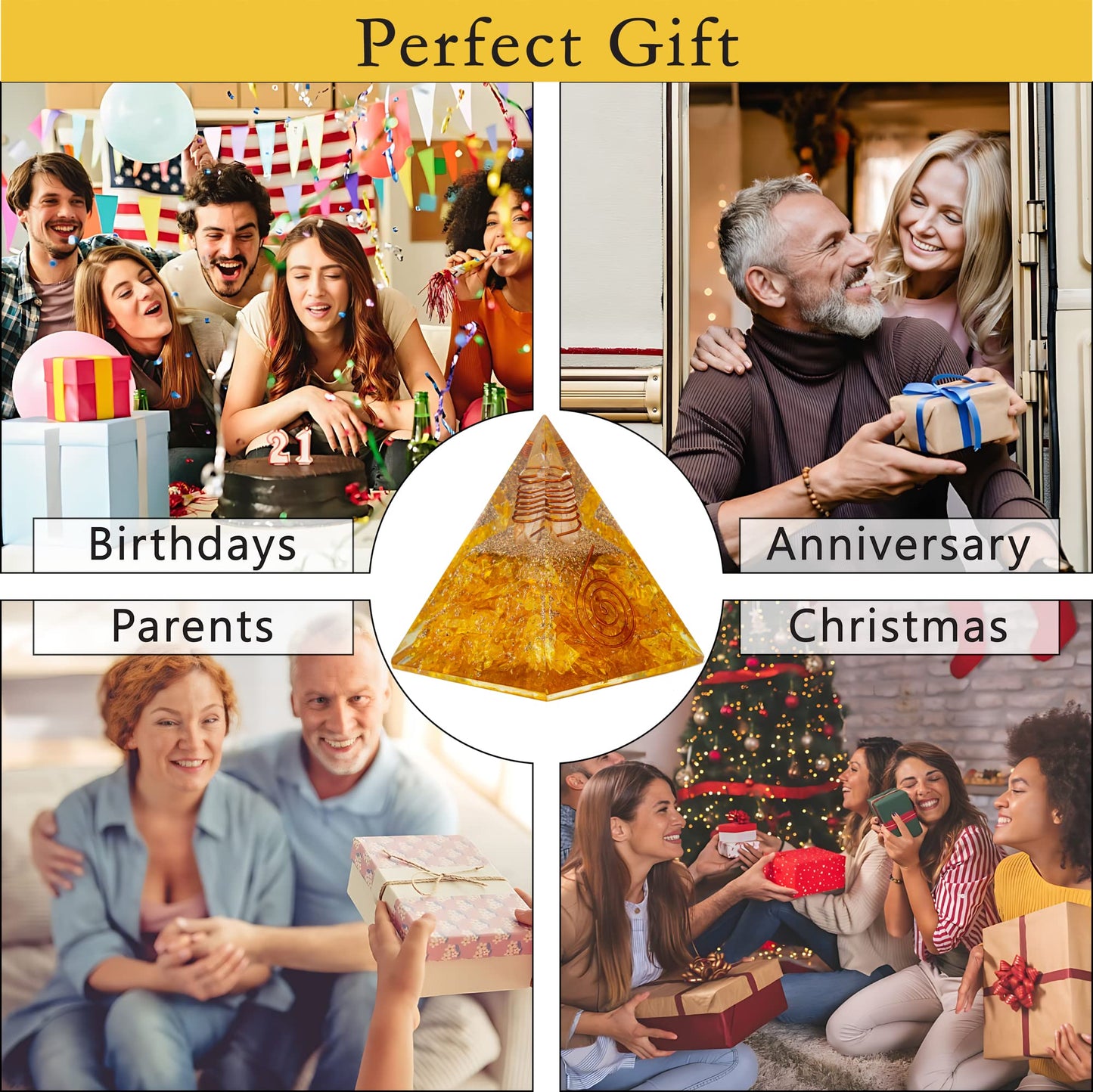 Selenite Orgonite Pyramid for Clarity, Emotional Healing, Spiritual Connection | Orgonite orgone pyramids with Copper Coil and Crystal Quartz for Chakra Protection (Selenite)