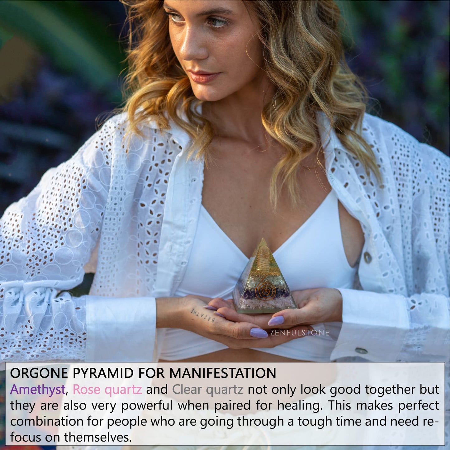 Selenite Orgonite Pyramid for Clarity, Emotional Healing, Spiritual Connection | Orgonite orgone pyramids with Copper Coil and Crystal Quartz for Chakra Protection (Selenite)