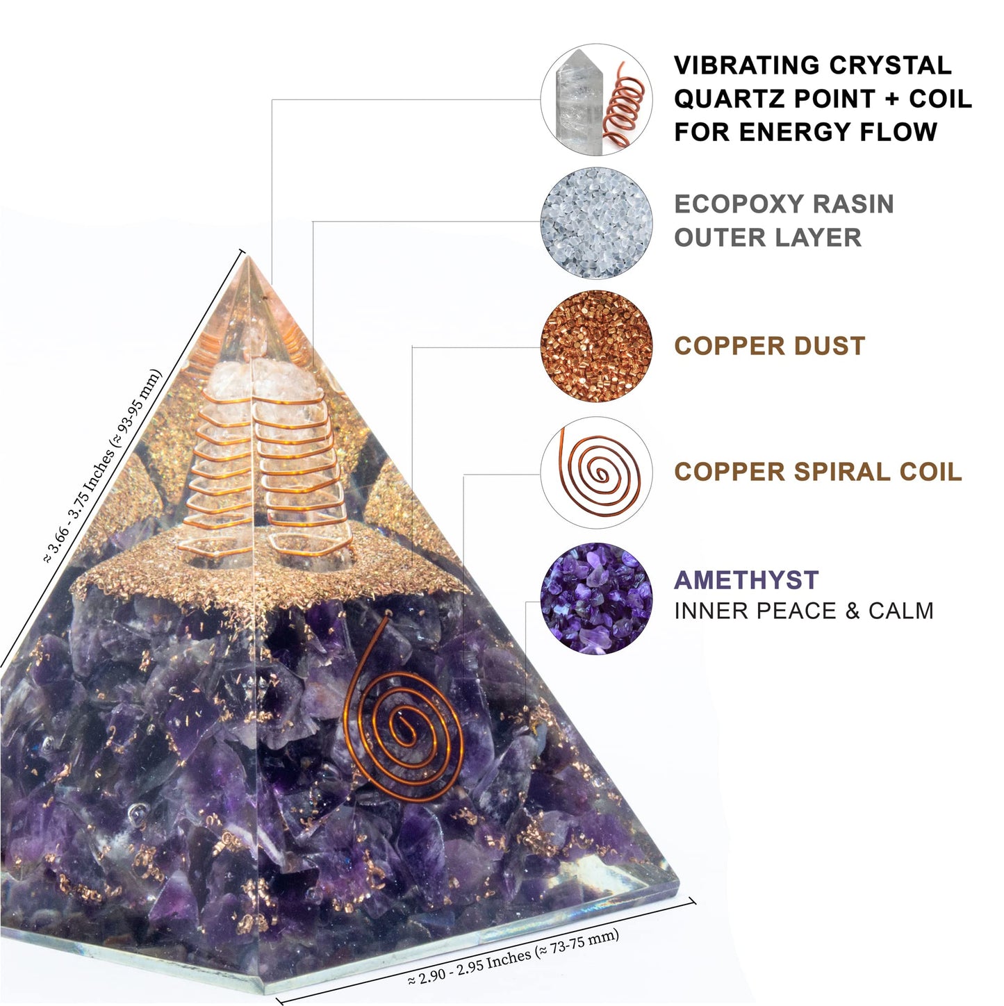 Selenite Orgonite Pyramid for Clarity, Emotional Healing, Spiritual Connection | Orgonite orgone pyramids with Copper Coil and Crystal Quartz for Chakra Protection (Selenite)