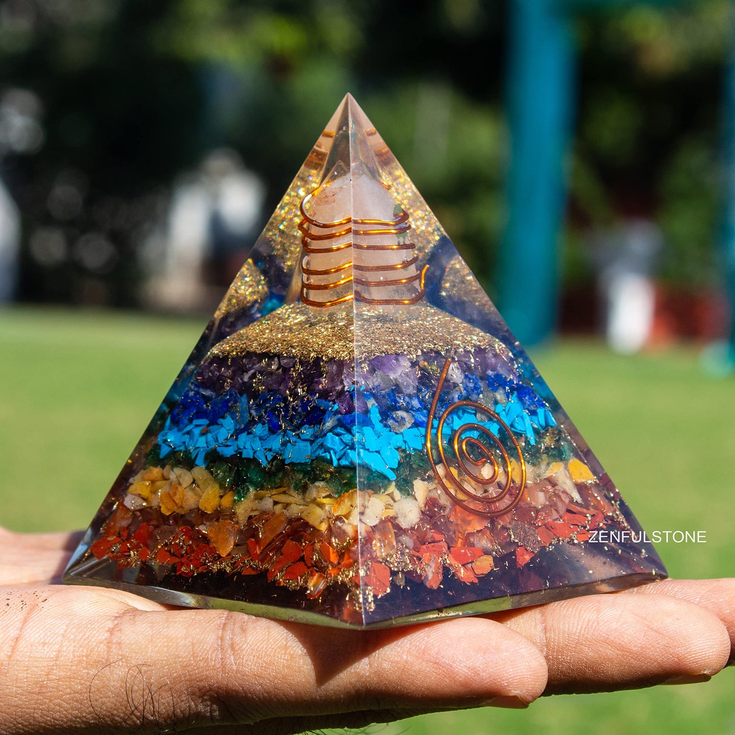 Selenite Orgonite Pyramid for Clarity, Emotional Healing, Spiritual Connection | Orgonite orgone pyramids with Copper Coil and Crystal Quartz for Chakra Protection (Selenite)