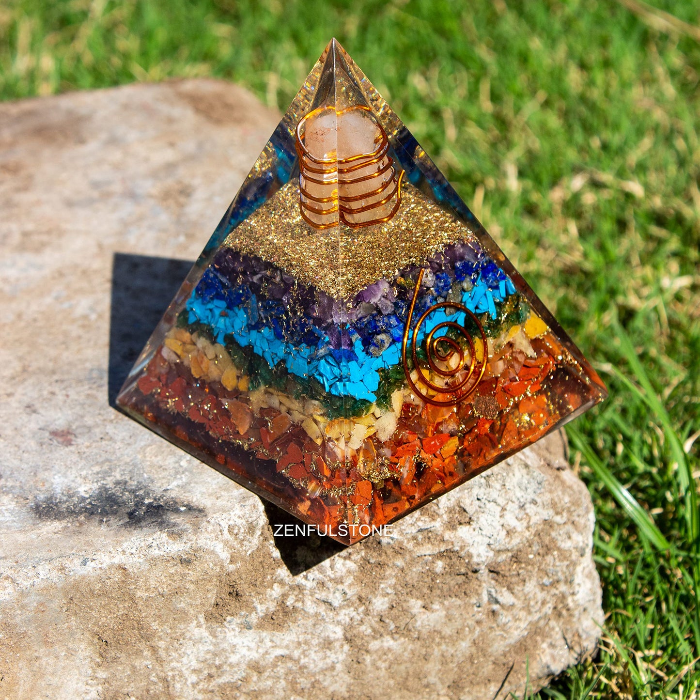 Selenite Orgonite Pyramid for Clarity, Emotional Healing, Spiritual Connection | Orgonite orgone pyramids with Copper Coil and Crystal Quartz for Chakra Protection (Selenite)