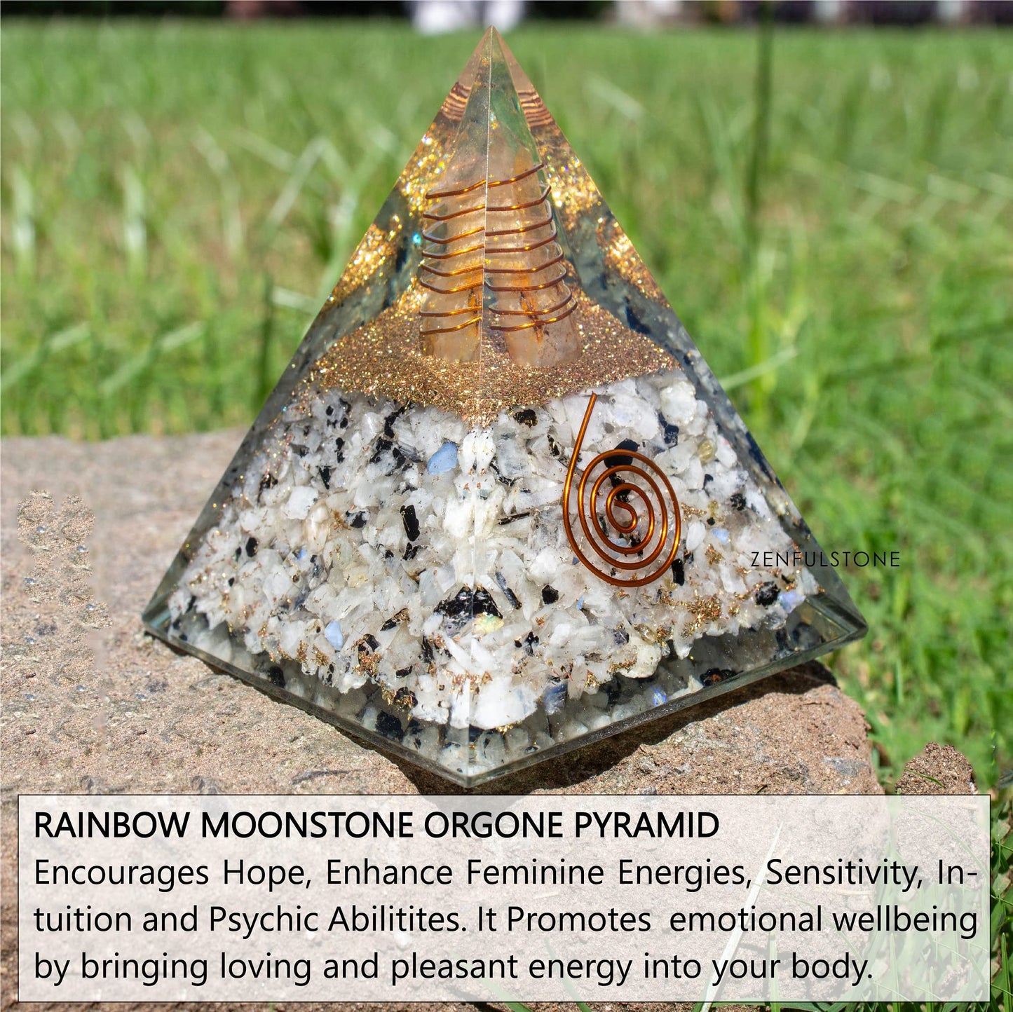 Selenite Orgonite Pyramid for Clarity, Emotional Healing, Spiritual Connection | Orgonite orgone pyramids with Copper Coil and Crystal Quartz for Chakra Protection (Selenite)