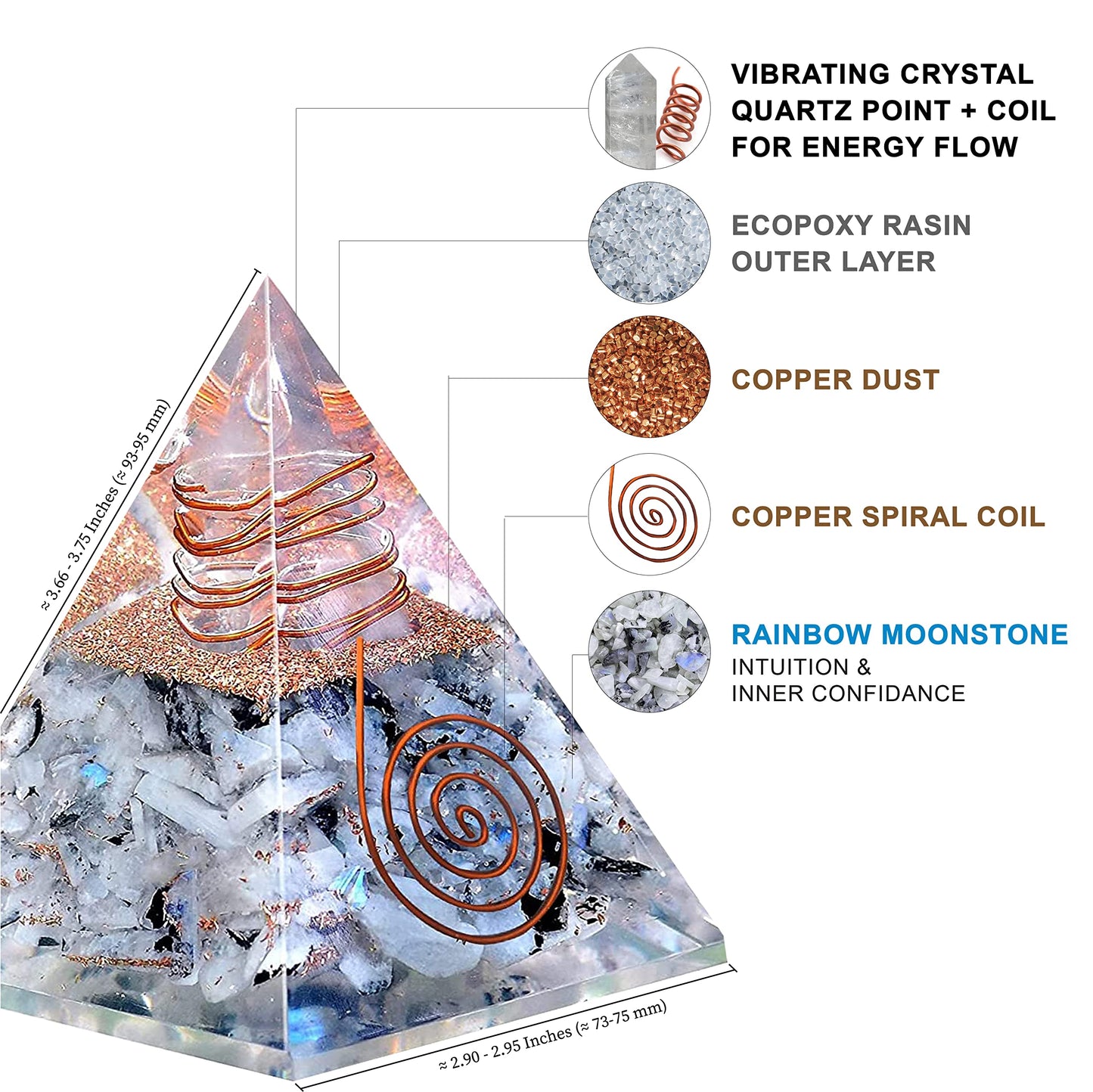 Selenite Orgonite Pyramid for Clarity, Emotional Healing, Spiritual Connection | Orgonite orgone pyramids with Copper Coil and Crystal Quartz for Chakra Protection (Selenite)