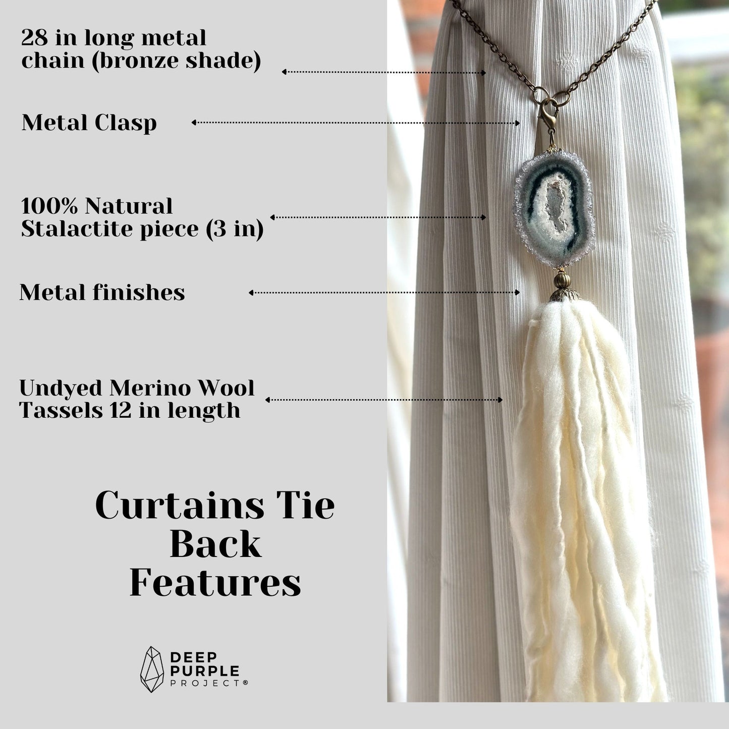 Amethyst crystal curtain tie back