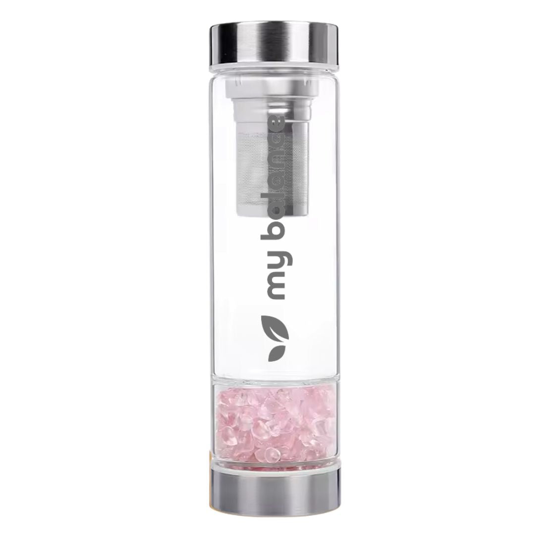 Borosilicate Glass Bottle with pink quartzrtzrtz