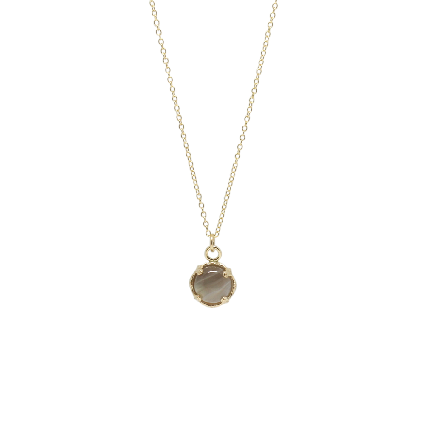 Necklace with a round agate pendant on a white background