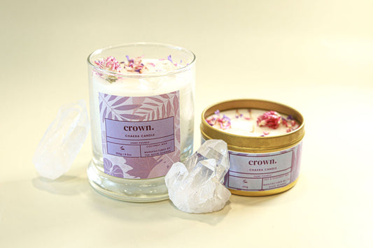 Two candles with 'crown' labels on a light background