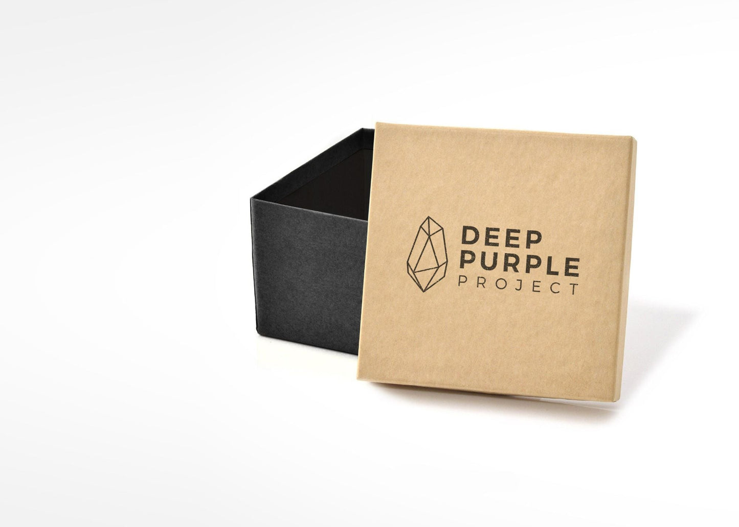 Kraft paper box with 'Deep Purple Project' logo on a white background