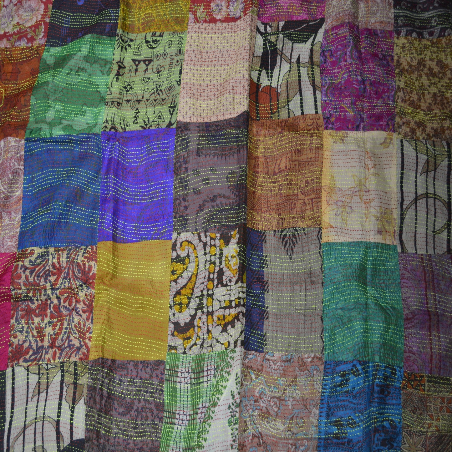 Hand stitched Kantha silk throw