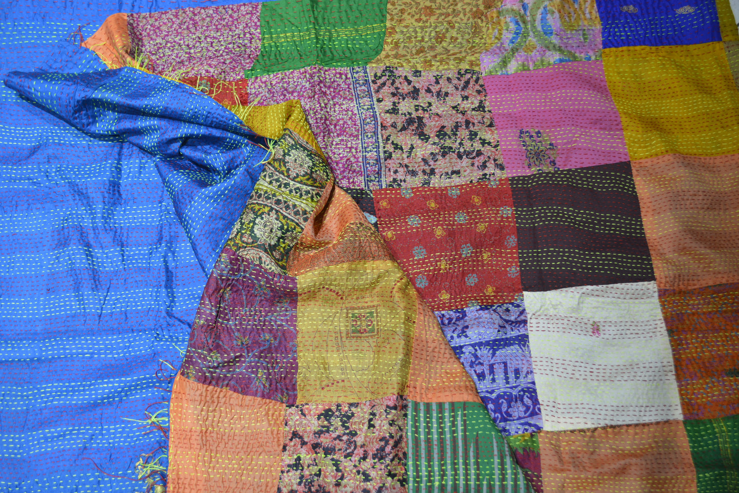 Hand stitched Kantha silk throw