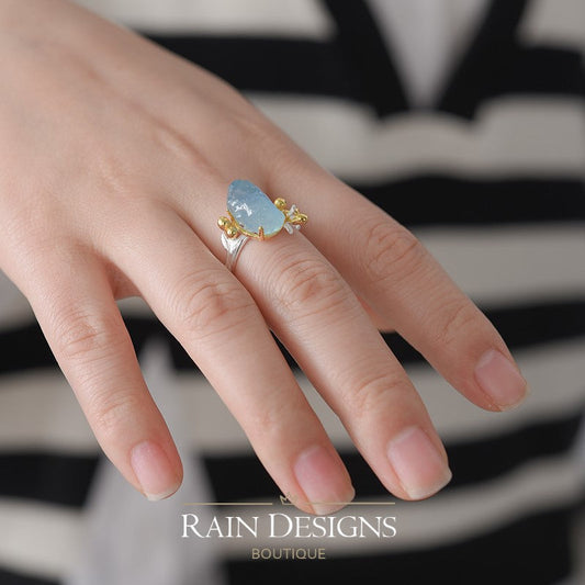 Aquamarine S925 Silver Ring Rain Designs