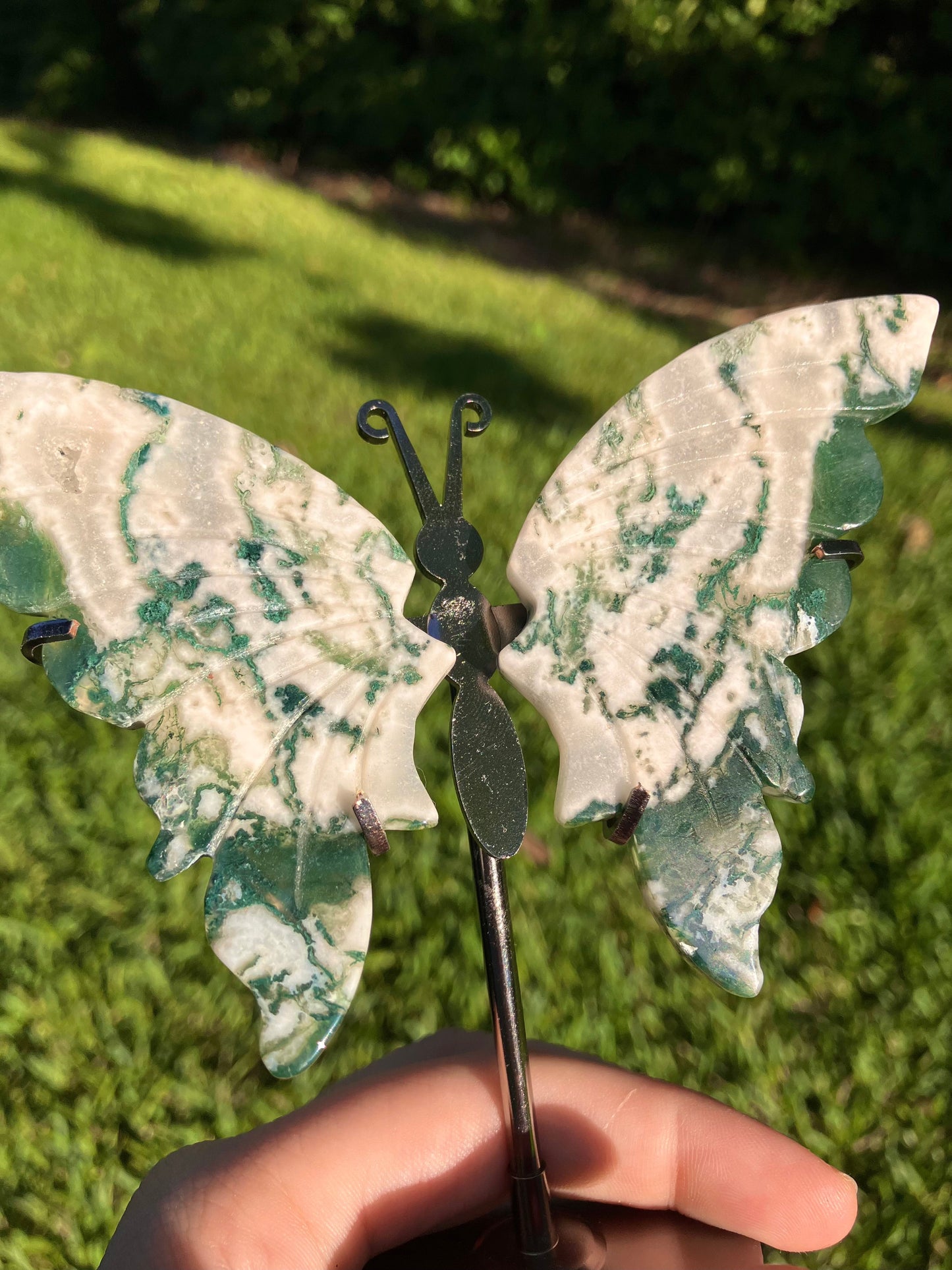 Moss agate butterfly crystal