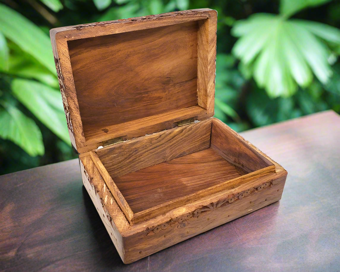 Tree of Life Hand Carved Wood Box 5x7