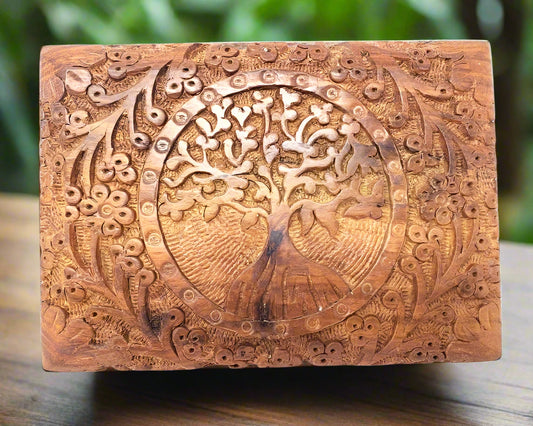 Tree of Life Hand Carved Wood Box 5x7