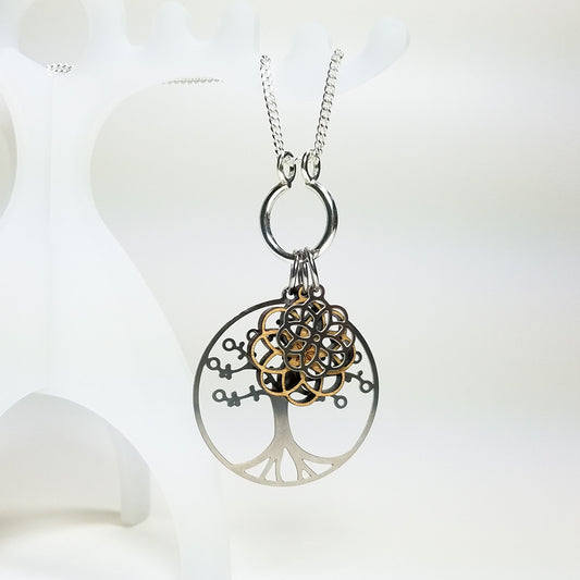 Necklace with a tree of life pendant on a white background