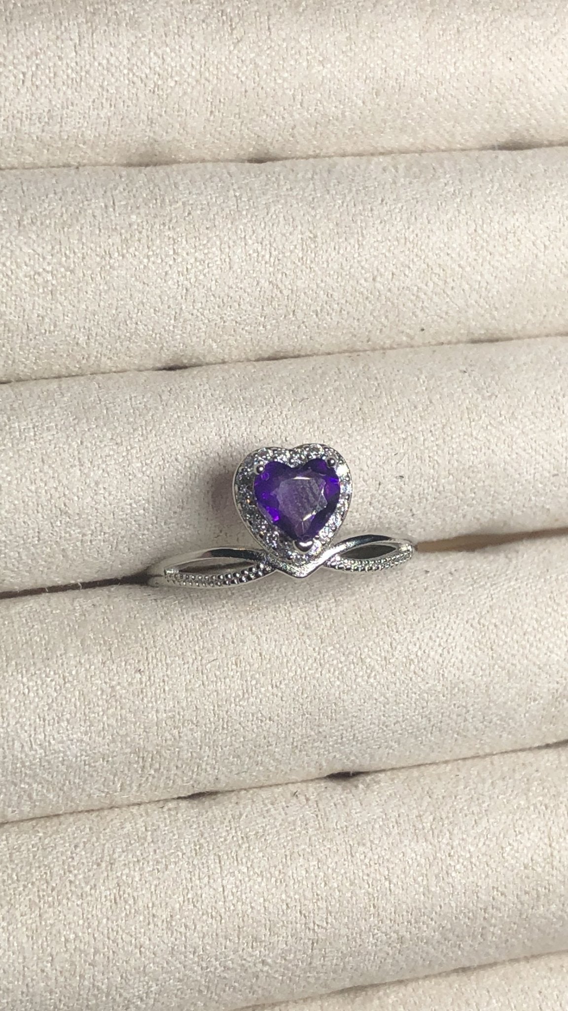 Heart shaped amethyst adjustable ring