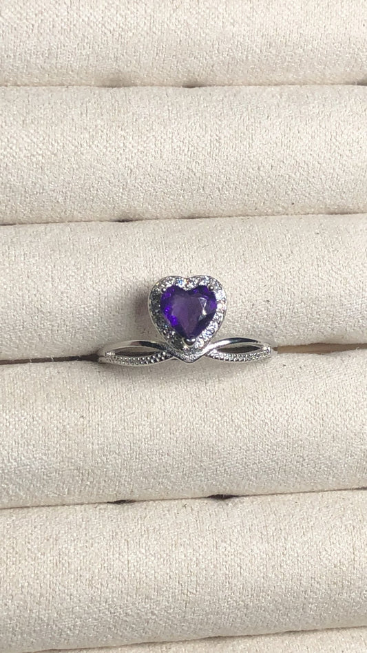 Heart shaped amethyst adjustable ring